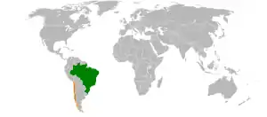Mapa indicando localização do Brasil e do Chile.