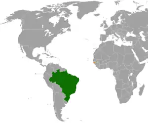 Mapa indicando localização do Brasil e {{{preposição2}}} Guiné Bissau.