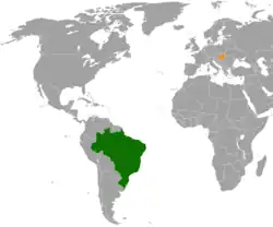 Mapa indicando localização do Brasil e da Hungria.