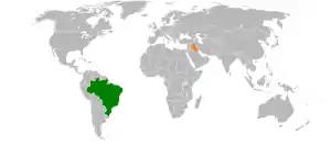 Mapa indicando localização do Brasil e do Iraque.