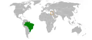 Mapa indicando localização do Brasil e de Israel.