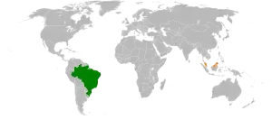 Mapa indicando localização da Brasil e da Malásia.
