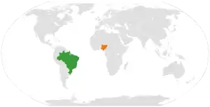 Mapa indicando localização do Brasil e da Nigéria.