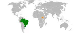Mapa indicando localização do Brasil e do Sudão do Sul.