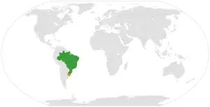 Mapa indicando localização do Brasil e do Uruguai.