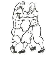 Gravura representando uma luta de arte marcial sem o uso de armas, do Wu Pei Chih