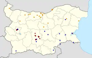 Mapa das paróquias católicas na Bulgária