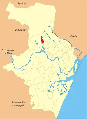 Localização do bairro do Córrego do Jenipapo na cidade do Recife