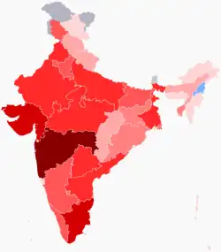 1° Mapa do surto na Índia (13 de março): &nbsp;&nbsp;Casos confirmados&nbsp;&nbsp;Casos suspeitos