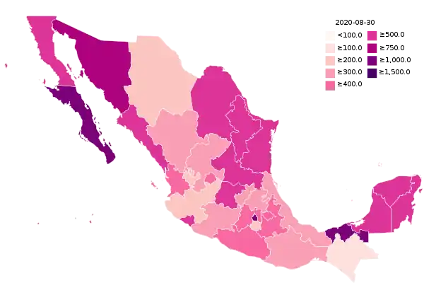 Casos confirmados por estado por cada 100 mil habitantes