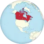 Map showing Canada in an orthographic projection