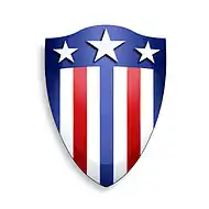 Ilustração de Photoshop representando o escudo do Capitão América, como descrito em Captain America Comics #1 (Março de 1941).