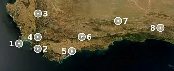 Mapa das oito áreas protegidas.