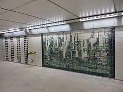 Decoração em cerâmica de faiança (azulejo) do pintor Manuel Cargaleiro