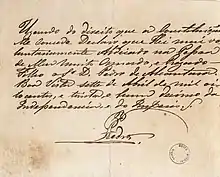 Reprodução da carta da abdicação