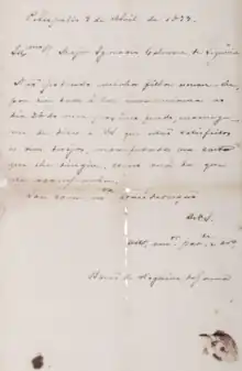 Carta do Barão de Nogueira da Gamaao Sr. Ignacio Calmon de Siqueira
