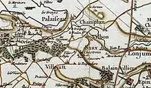 Carte du XVIIe&nbsp;siècle montrant la région de Vilbon.