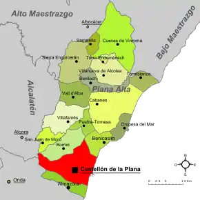 Localização de Castelló na Comarca da Plana Alta