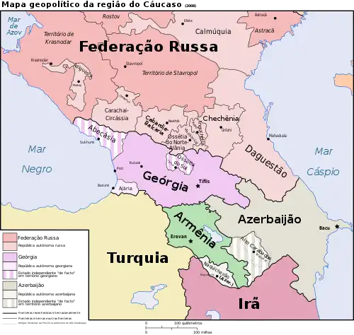 Mapa político do Cáucaso