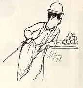 Caricatura de Charles Chaplin como Carlitos.