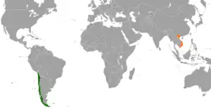Mapa indicando localização do Chile e do Vietnã.
