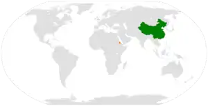 Mapa indicando localização da China e da Eritreia.
