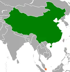 Mapa indicando localização da China e da Singapura.