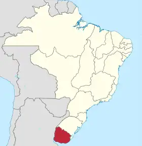 Imagem de um mapa focando no Brasil Império, destacando a província da Cisplatina.