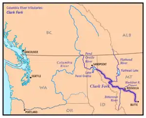 Mapa do rio Clark Fork