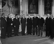 Primeiros-ministros da Commonwealth em Londres para a Conferência dos Primeiros-Ministros da Commonwealth, juntamente com o Rei George VI no Palácio de Buckingham.