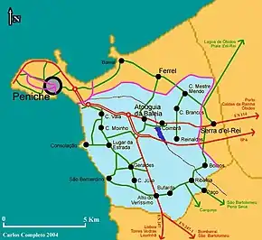Mapa da região da Península de Peniche