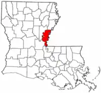 Localização da paróquia no Estado de Louisiana