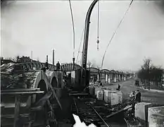Construção do viaduto que dá suporte a uma parte da estação, 1904.