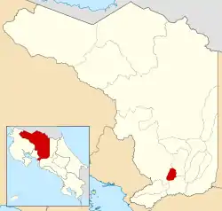 Localização do cantão de Palmares na província de Alajuela.