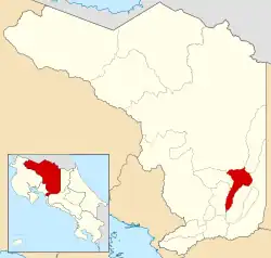 Localização do cantão de Valverde Vega na província de Alajuela.