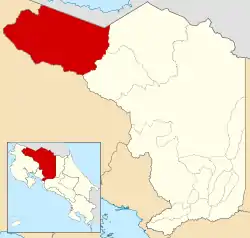 Localização do cantão de Upala na província de Alajuela.