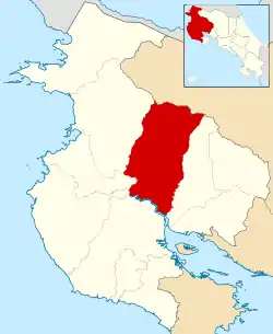 Localização do cantão de Bagaces na província de Guanacaste.