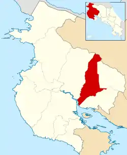 Localização do cantão de Cañas na província de Guanacaste.