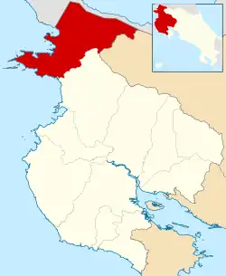 Localização do cantão de La Cruz na província de Guanacaste.