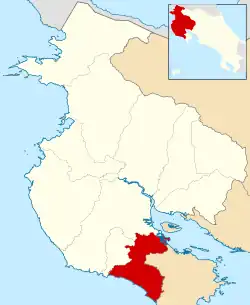 Localização do cantão de Nandayure na província de Guanacaste.