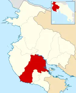 Localização do cantão de Nicoya na província de Guanacaste.