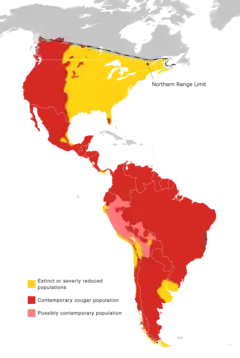 Distribuição geográfica da onça-parda.
Presente Possivelmente presente Extinta ou severamente ameaçada