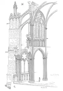 Seção transversal da parede da nave e contrafortes da Basílica de Saint Denis, por Eugene Viollet-le-Duc