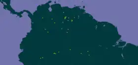 Mapa de distribuição de C. amazonica mostrando a região amazônica da América do Sul.