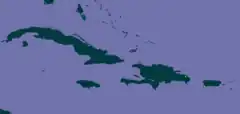 Mapa mostrando a distribuição de C. mirabilis em Cuba.