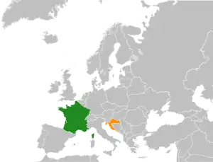 Mapa indicando localização da Croácia e da França.