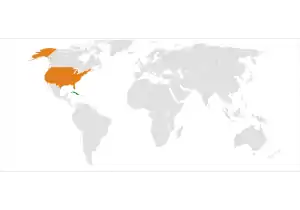 Mapa indicando localização de Cuba e dos Estados Unidos.