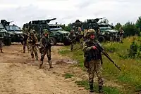 Soldados ucranianos em um exercício de treinamento.