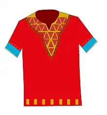 Dashiki tradicional, na altura das coxas.