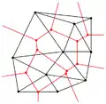 Conectando-se os centros das circunferências produz-se o Diagrama de Voronoi (em vermelho).